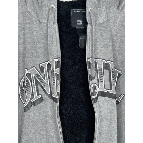 O'Neill Hoodie Mens Extra Large Y2K Gray Sherpa Lined Zip Up Jacket Spell Out - Picture 3 of 15